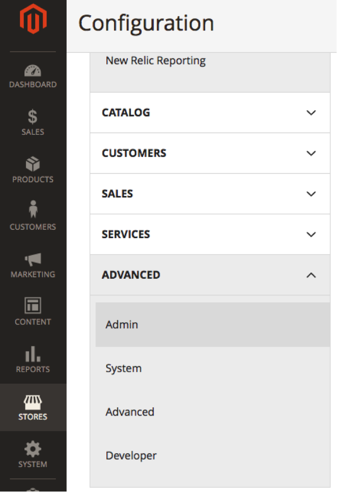 On the configuration page select admin from the menu