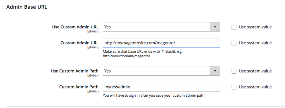 Set the new admin URL path