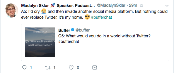an exmaple of Buffer's weekly twitter chat
