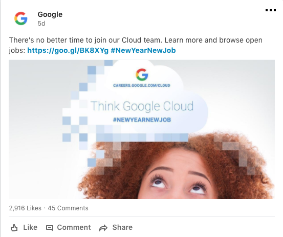 Google Job Link Post on LinkedIn