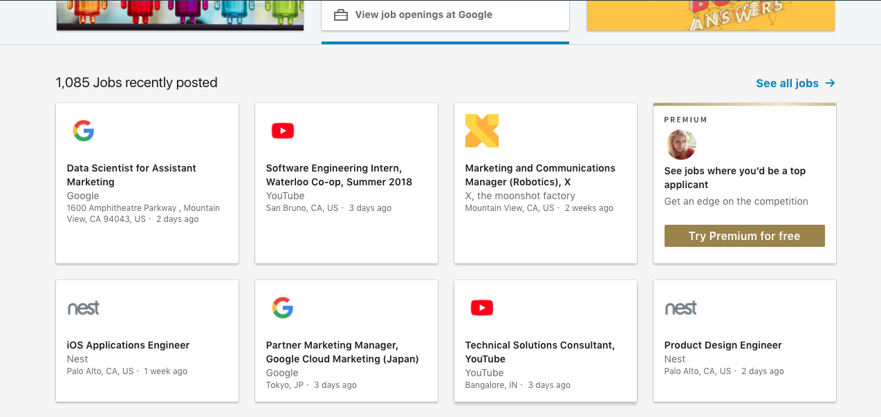 Google job postings on LinkedIn