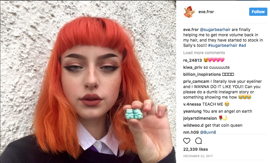 a sponsored post from an instagram influencers for sugar bear hair