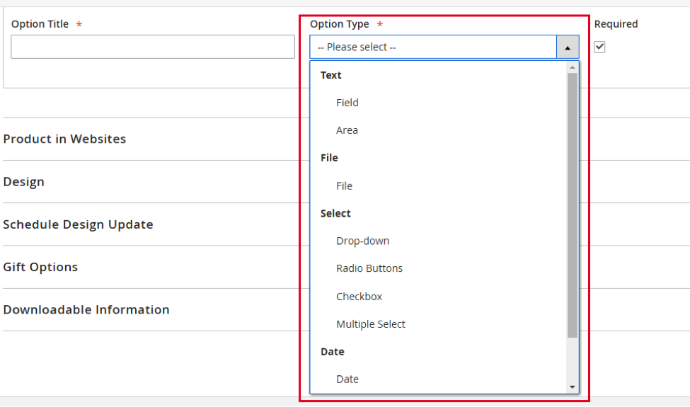 Customizable Option Types for Virtual Product