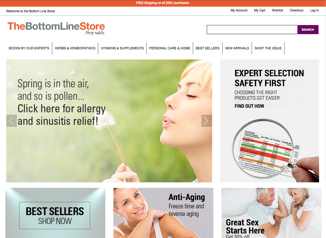 The original Magento 1 version of the bottomlinestore homepage