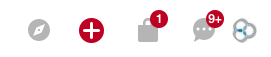 Top navigation bar with red icons showing a shopping bag
