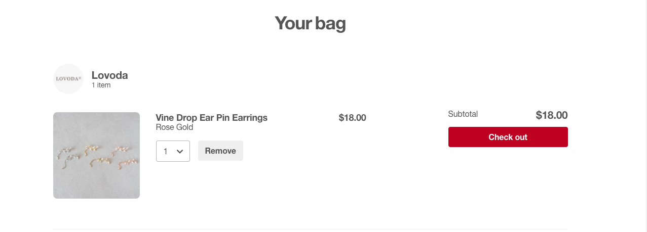Pinterest cart page with earrings in the cart