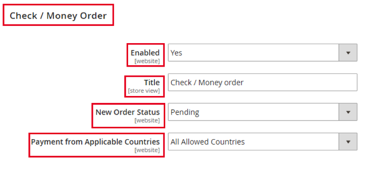 dropdowns for check money order