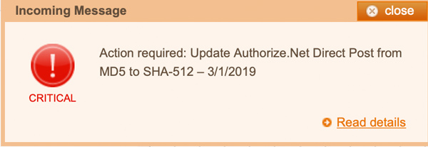 Alert: Authorize.net MD5 - SHA-512 Update