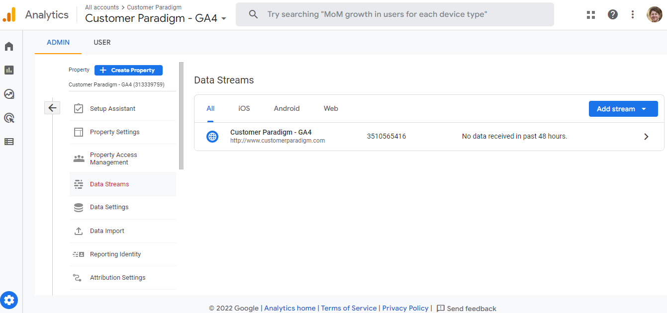 GA4 DATA STREAMS VIEW