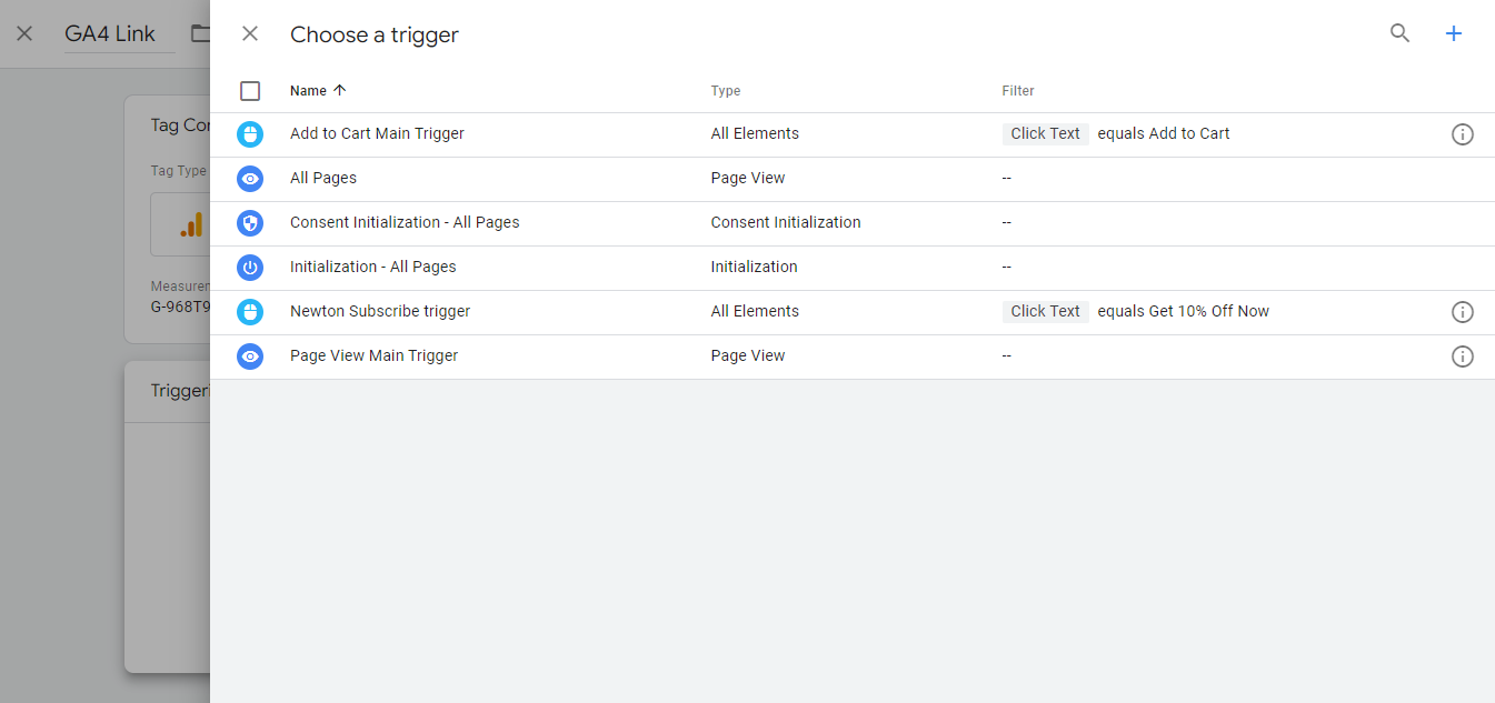 GA4 LINK CHOOSE A TRIGGER