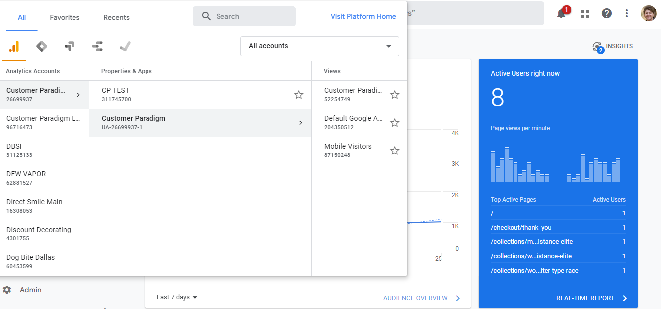 GOOGLE ANALYTICS ACCOUNT VIEW 