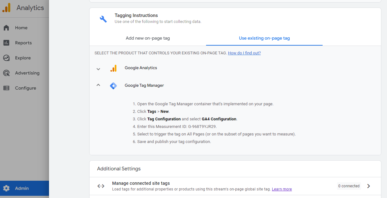 GA4 TAG MANAGER USE EXISTING ON-PAGE TAG