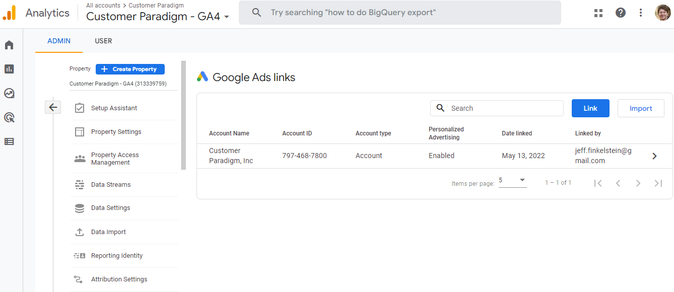 GA4 PROPERTY GOOGLE ADS LINKS