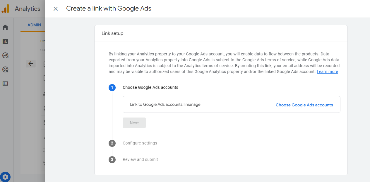 CREATE A LINK WITH GOOGLE ADS LINK SETUP