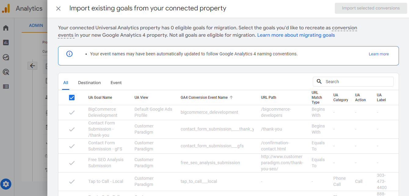 IMPORT EXISTING GOALS FROM YOUR CONNECTED PROPERTY