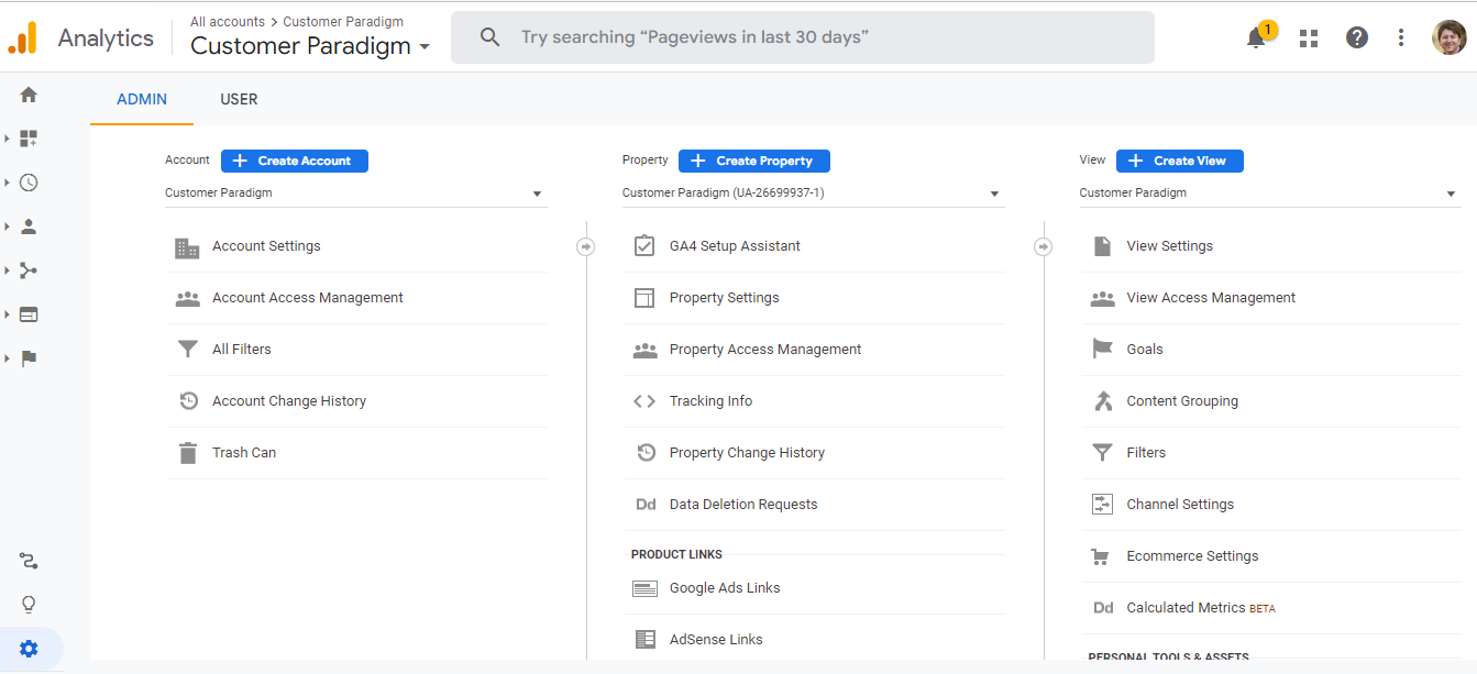 UNIVERSAL ANALYTICS ADMIN VIEW 