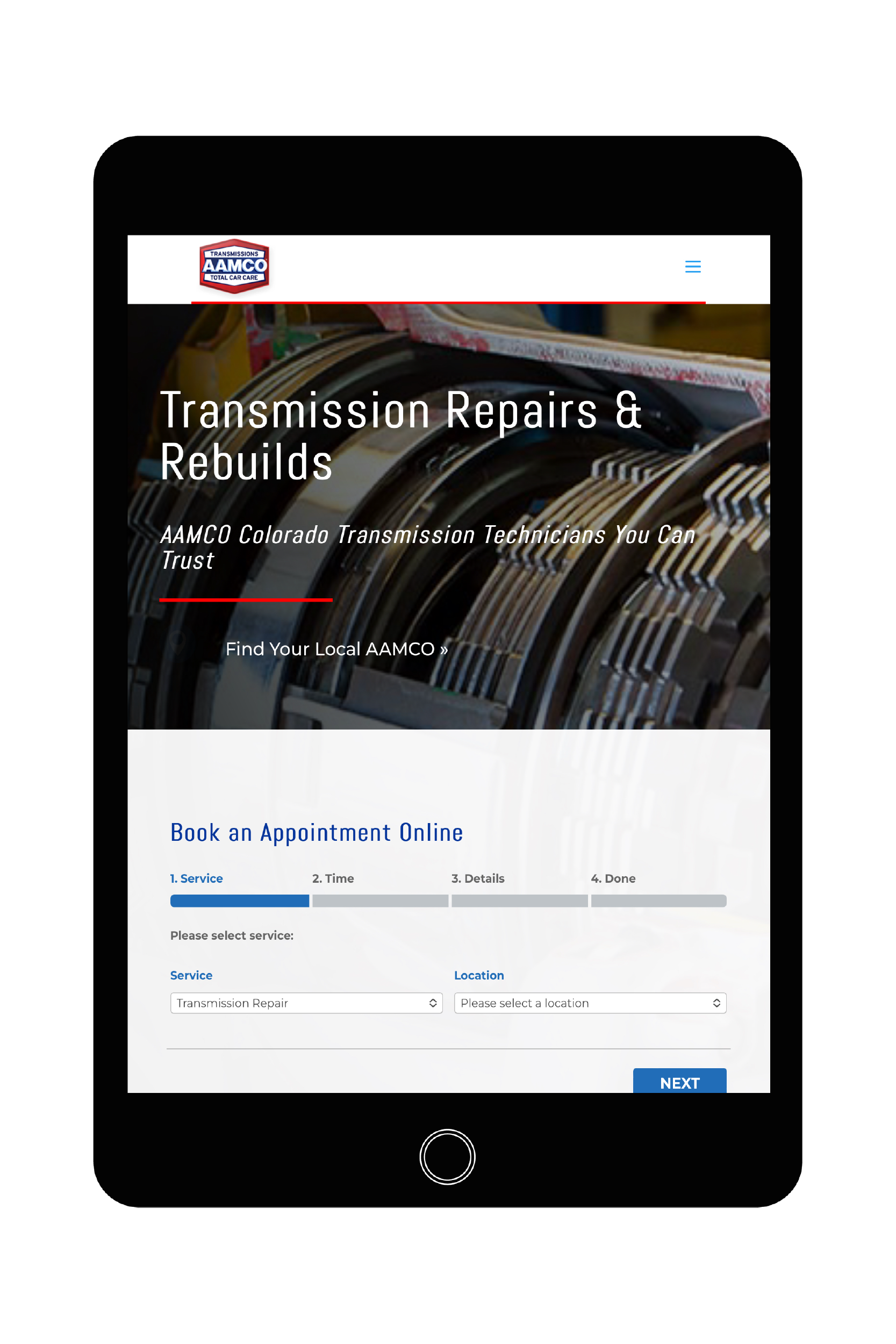 AAMCO Ipad View of Homepage