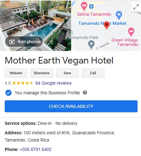 local search mother earth vegan hotel example