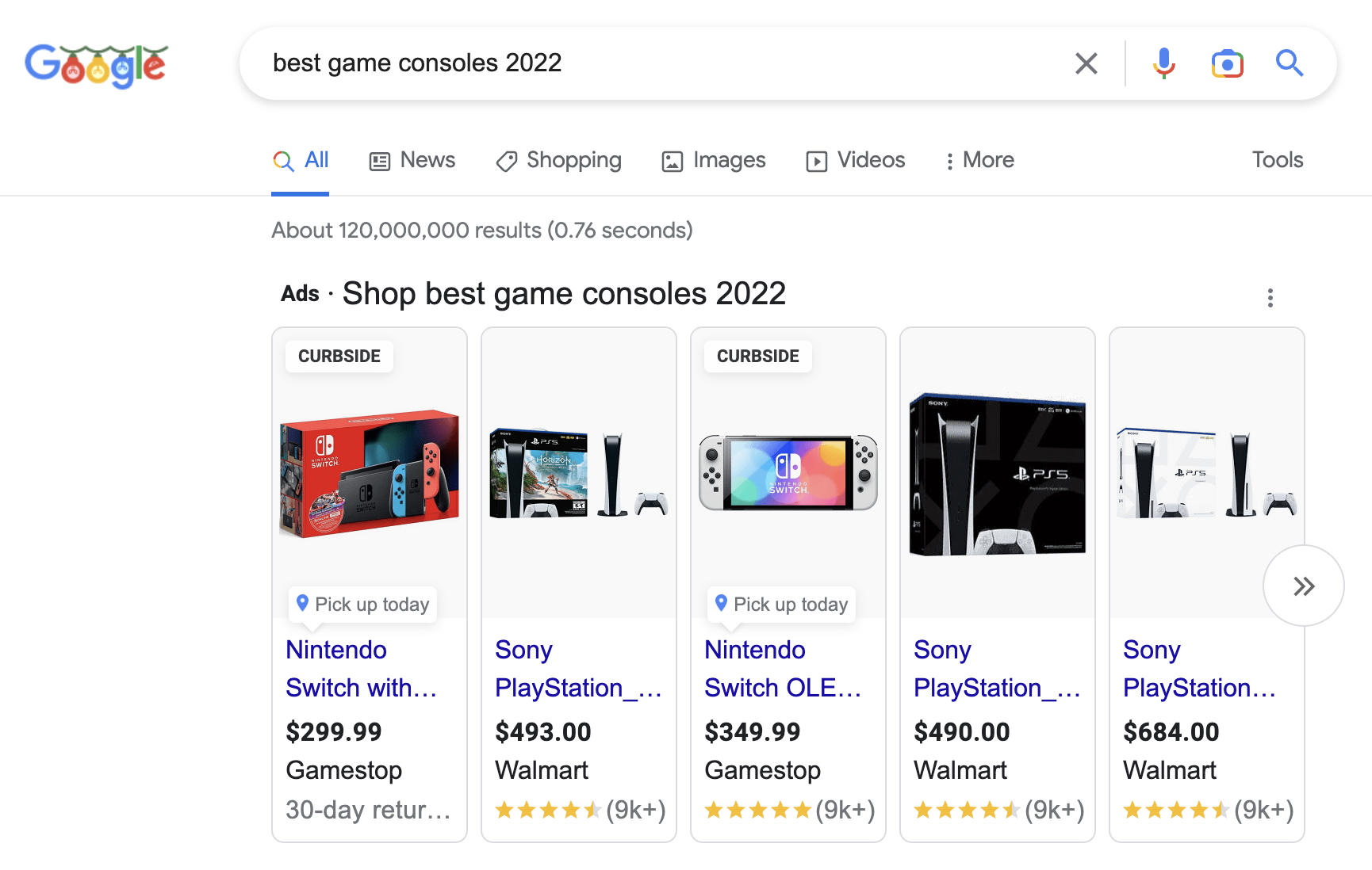Google Search for Best Game Consoles 2022