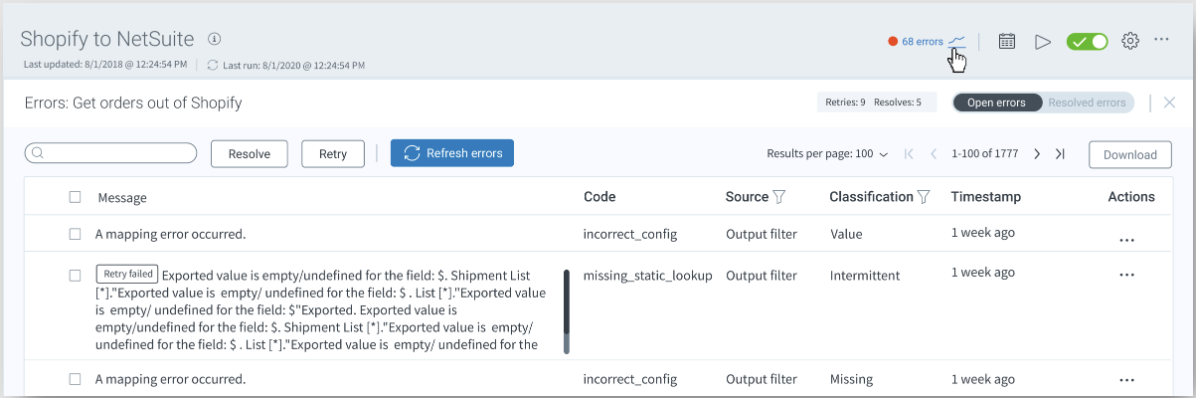 Celigo Error Classification Example