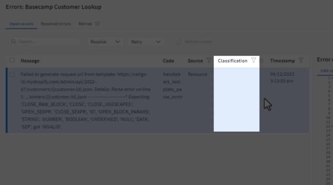 Celigo Blank Error Classification Example